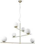Pendelleuchte - Goldgelb - Wei&szlig; - Opalglas - Metall - H 150 cm - 6-flammig