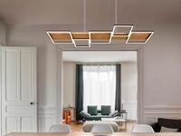 LED Balken Pendelleuchte dimmbar Holzlampe natur & Metall Schwarz &uuml;ber Esstisch