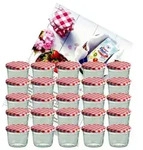 25er Set Sturzglas 230 ml To 82 rot karierter Deckel incl. Diamant-Zucker
