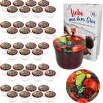 40er Set Sturzglas 230 ml mit Obst Dekor Deckel inkl. Diamant Gelierzauber Rezeptheft