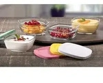 Pasabahce Puddinggl&auml;ser 4-teilig 310 ml mit Deckeln in 4 Farben, 4,6 x 11 cm -