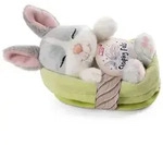 NICI Kuscheltier Sleeping Pets Hase grau 12cm im gr&uuml;nen K&ouml;rbchen - Rosa