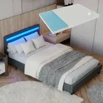 Juskys Polsterbett Paris - 90x200 cm - Bettgestell inkl. LED-Beleuchtung, Lattenrost