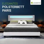 Juskys Polsterbett Paris 180 x 200 cm Kunstleder mit LED & Lattenrost - Wei&szlig; -...