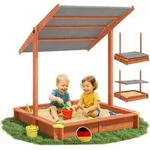 SPIELWERK&reg; Sandkasten Sami Sonnendach 120x120cm impr&auml;gniertes Holz F&uuml;llstand Skala