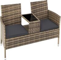 tectake&reg; Rattan Gartensitzbank Narbonne 2-Sitzer, 133 x 63 x 84 cm 6 cm Sitzpolster