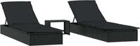 vidaXL Sonnenliegen 2 Stk. mit Tisch Schwarz Poly Rattan