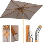 Sekey 300 x 200 cm Sonnenschirm Rechteckig Holz Balkonschirm Marktschirm mit
