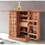 FineBuy Hausbar Akazie Massivholz 65x91x50 cm Weinbar ausklappbar Kleine Bar
