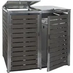 2er M&uuml;lltonnenverkleidung MCW-K14, M&uuml;lltonnenbox, 119x134x84cm WPC Edelstahl...