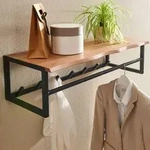 FineBuy Wandgarderobe Akazie Massivholz 80 cm Ablage - Industrial...