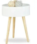 Relaxdays Beistelltisch rund skandinavisches Design, 70er, Nachttisch mit Tablett,