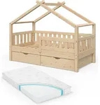 Hausbett Vitalispa Design Naturholz 80x160 cm mit 2 Schubladen und Matratze,...