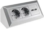 2-fach Steckdosenblock + 2x USB silber 250V/ 16A Aufbaumontage USB 3,1A - Silber