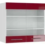 K&uuml;chenglasschrank Vicco Fame-Line Bordeaux Hochglanz 80 cm, Model 34803 - Rot/Wei&szlig;