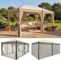 Pergola Calpe, Garten Pavillon, stabiles 7cm-Gestell 5x3m creme mit Seitenwand +