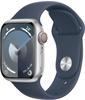 Apple Watch Series 9 Aluminium Silber Silber 41 mm SM 130-180 mm Umfang Sturmblau GPS