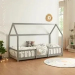 Kinderbett &rsquo;Sisimiut&rsquo; in Haus-Optik mit Rausfallschutz Kiefernholz 90 x 200...