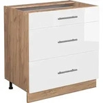 K&uuml;chenunterschrank Vicco Fame-Line Wei&szlig; Hochglanz 80 cm mit 3 Schubladen, ohne