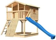 Akubi Stelzenhaus Benjamin mit Rutsche und Holzrampe naturbelassen blau