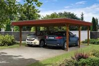 Carport Wendland 630x637 rote Blende, nussbaum, 20mm Dachschalung mit EPDM Folie