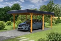 Carport Wendland 362x628 schwarze Blende, eiche hell, 20mm Dachschalung mit EPDM