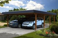 Skan Holz Walmdach Carport 630cm inkl. Abstellraum nussbaum Holzcarport