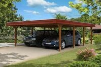 Carport Wendland 630x879 rote Blende, nussbaum, 20mm Dachschalung mit EPDM Folie