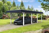 Skan Holz Walmdach Carport 362cm schwarze Blende Gr 2 wei&szlig; Holzcarport