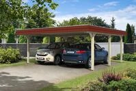 Carport Wendland 630x637 rote Blende, unbehandelt, 20mm Dachschalung mit EPDM...
