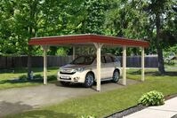 Carport Wendland 409x628 rote Blende, unbehandelt, 20mm Dachschalung mit EPDM...