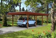 Skan Holz Walmdach Carport 409cm rote Blende Gr 2 nussbaum Holzcarport