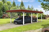 Carport Wendland 362x870 rote Blende, wei&szlig;, 20mm Dachschalung mit EPDM Folie