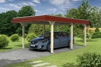 Carport Wendland 362x628 rote Blende, unbehandelt, 20mm Dachschalung mit EPDM...