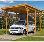 Skan Holz Caravan-Carport Emsland 404x604 cm mit erh&ouml;hter Einfahrt-eiche hell