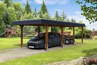 Skan Holz Walmdach Carport 362cm schwarze Blende Gr 2 nussbaum Holzcarport