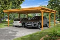 Carport Emsland 613x604cm, eiche hell, 20mm Dachschalung mit EPDM Folie...