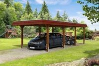 Carport Wendland 362x870 rote Blende, nussbaum, 20mm Dachschalung mit EPDM Folie