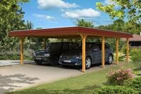 Carport Wendland 630x879 rote Blende, eiche hell, 20mm Dachschalung mit EPDM...