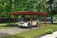 Skan Holz Walmdach Carport 409cm rote Blende Gr 1 nussbaum Holzcarport