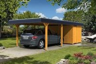 Carport Wendland 409x870 schwarze Blende, eiche hell, mit Abstellraum,...