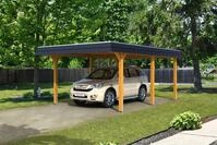 Carport Wendland 409x628 schwarze Blende, eiche hell, 20mm Dachschalung mit EPDM