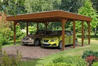 Carport Friesland 557x555cm, nussbaum, ALU-Dacheindeckung, inkl. Anker...