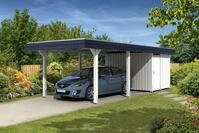 Carport Wendland 362x870 schwarze Blende, wei&szlig;, mit Abstellraum, Dachschalung...