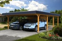 Skan Holz Walmdach Carport Breite 630cm mit Abstellraum eiche hell Holzcarport