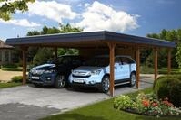Carport Wendland 630x879 schwarze Blende, nussbaum, mit Abstellraum,...
