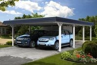 Skan Holz Walmdach Carport 630cm inkl. Abstellraum wei&szlig; schwarze Blende...
