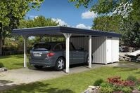 Carport Wendland 409x870 schwarze Blende, wei&szlig;, mit Abstellraum, Dachschalung...