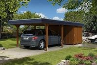 Carport Wendland 409x870 schwarze Blende, nussbaum, mit Abstellraum,...