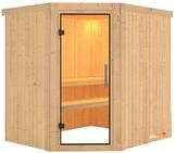 Karibu Sauna Siirin mit Eckeinstieg 68 mm - Ohne Ofen-Ohne Dachkranz-Klarglas